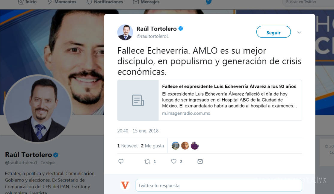 $!&quot;Matan&quot; en redes sociales al expresidente Luis Echeverría Álvarez