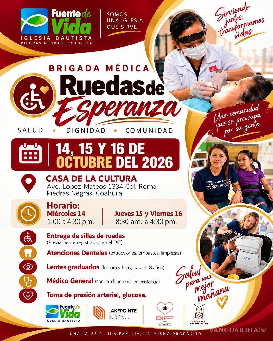 $!La brigada ofrecerá servicios gratuitos de consulta médica, atención dental, examen de la vista y lentes graduados para mayores de 18 años.