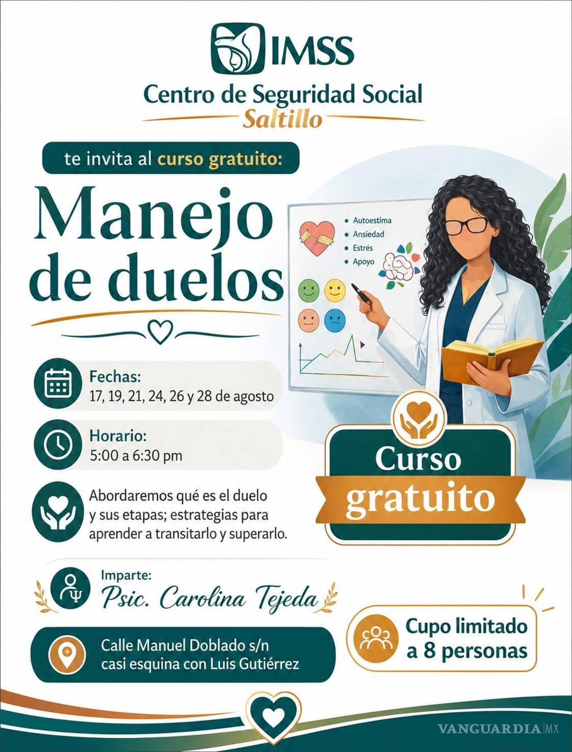 $!El Centro de Seguridad Social del IMSS, de Saltillo, impartirá un espacio para conocer las etapas y emociones relacionadas con las pérdidas.