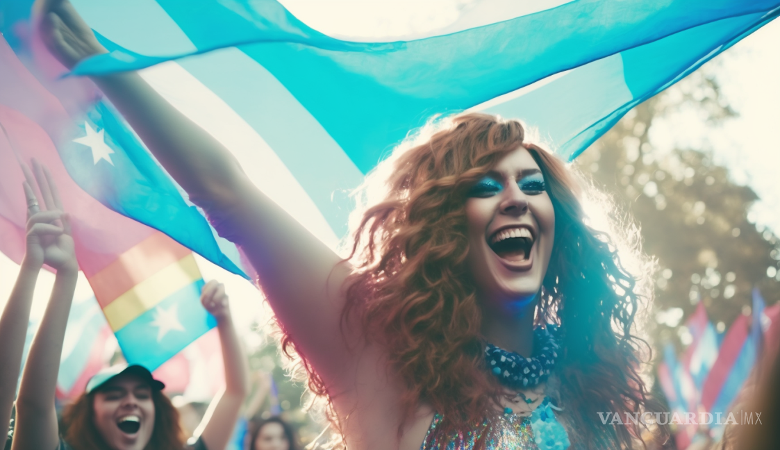 $!Representación de marchantes sosteniendo la bandera de la comunidad transgénero.