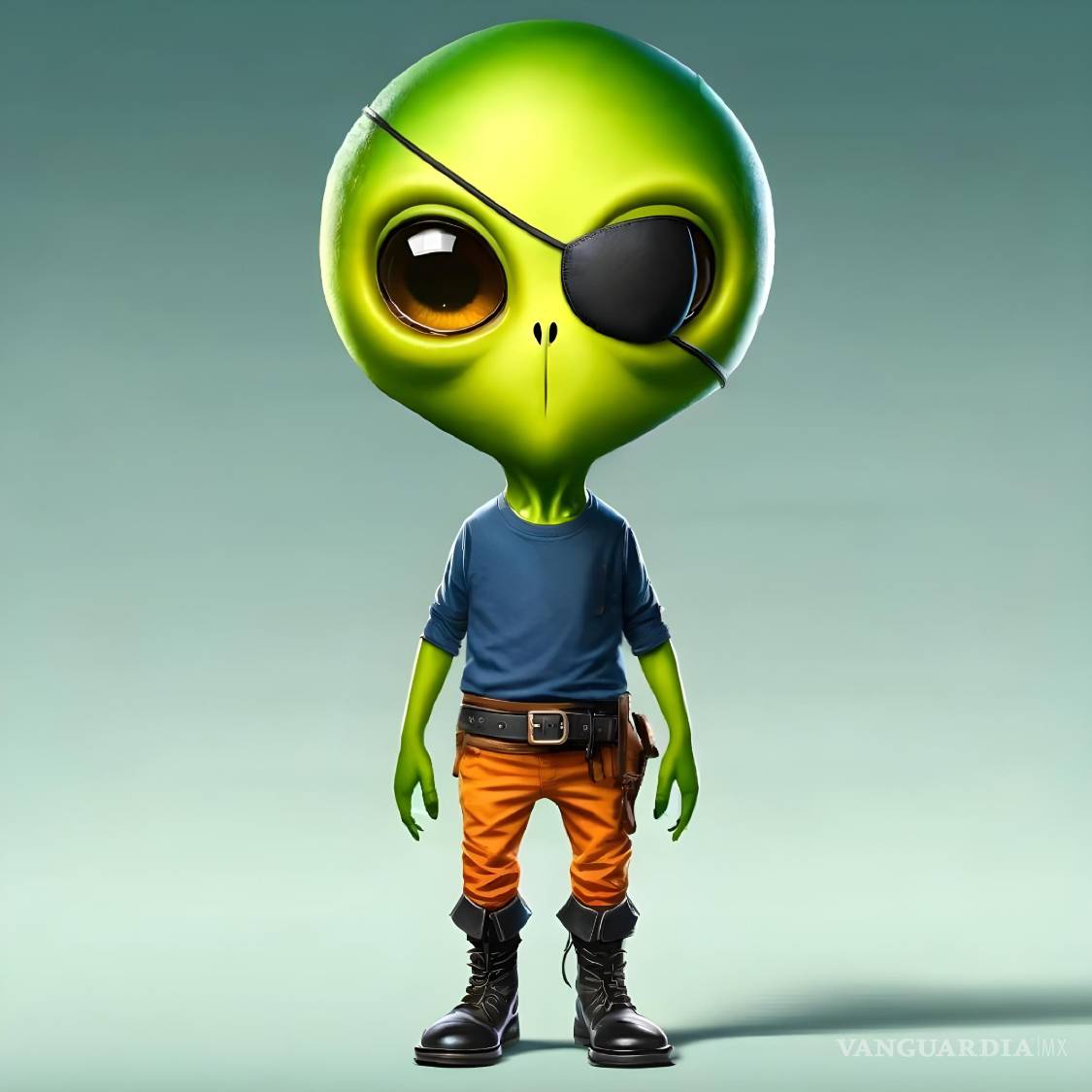 $!En la versión que Máximo trabajó con la IA, se pueden ver detalles más impactantes de Ramón boy, por ejemplo su enorme cabeza verde, el parche en el ojo y esas botas para combate espacial.