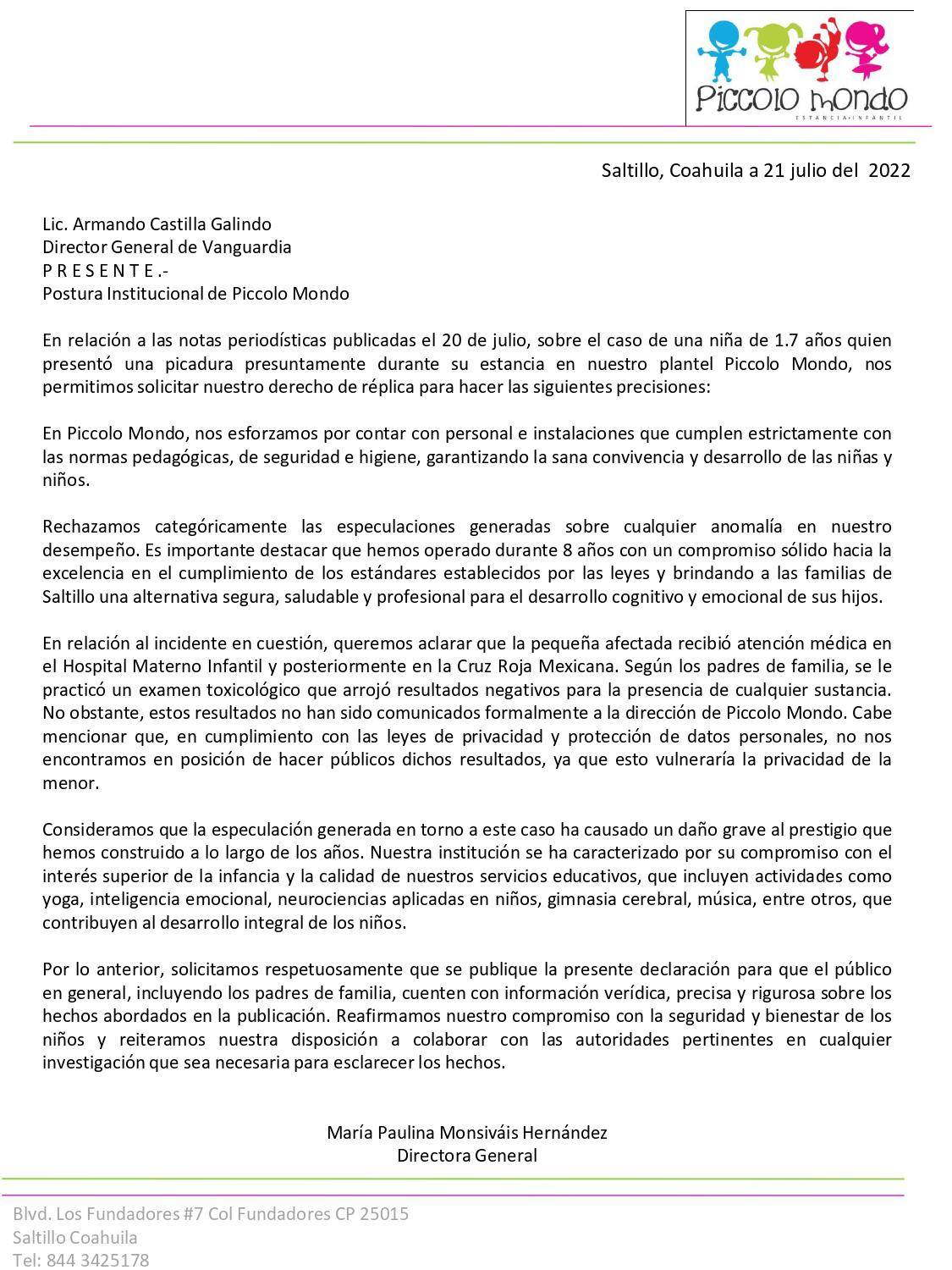 $!Rechaza guardería anomalías tras caso de niña con picadura