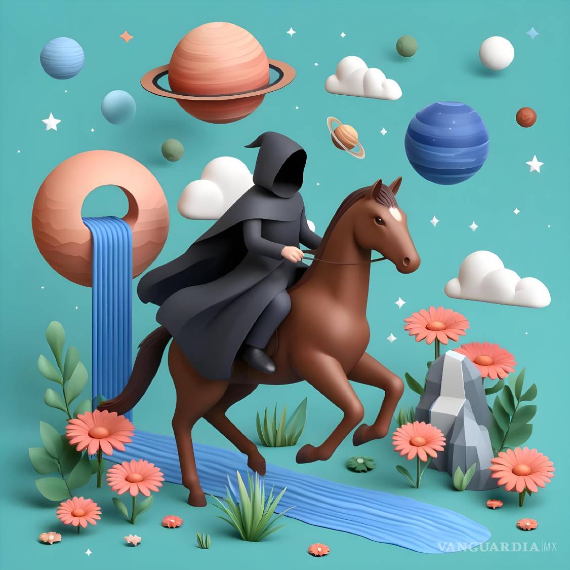 $!Al momento de pasar el dibujo por inteligencia artificial, Loretta agregó una cascada y le dio un aspecto todavía más sombrío a su personaje.