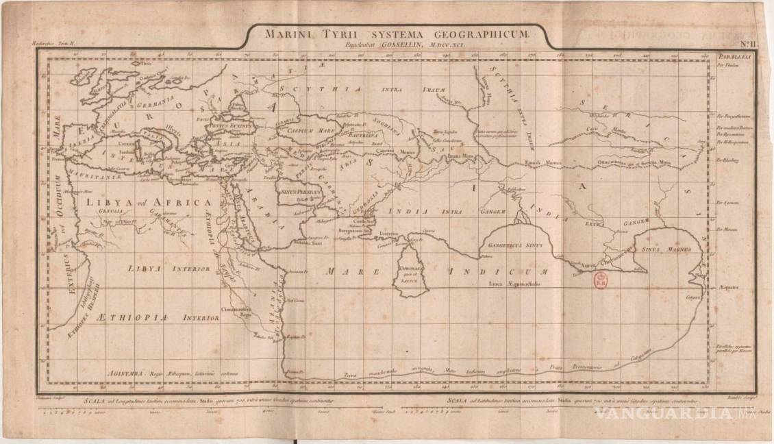 $!Mapa de Marino de Tiro. (Bibliothèque Nationale de France). EFE/Penguin Random House Grupo Editorial