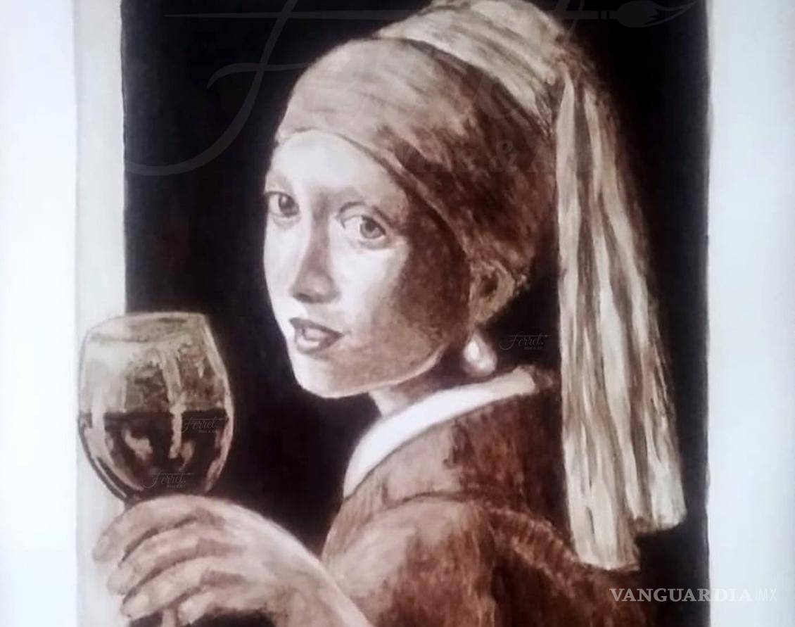 Artista saltillense expondrá en Parras de la Fuente retratos hechos con vino