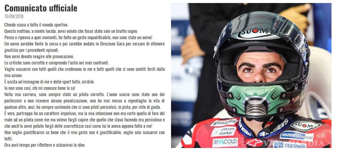 $!Romano Fenati, el piloto que arruinó su carrera en el motociclismo por querer dar una lección de responsabilidad a un compañero