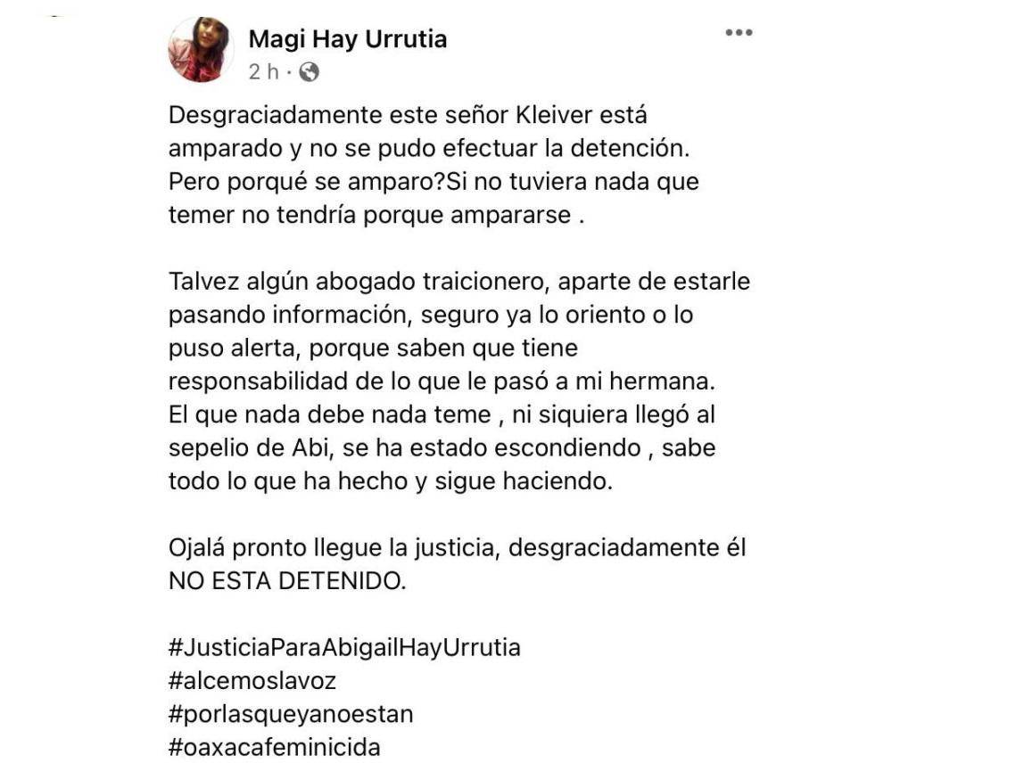 $!No detuvieron a ex pareja de Abigaíl Hay, mujer que apareció muerta en celda de Salina Cruz