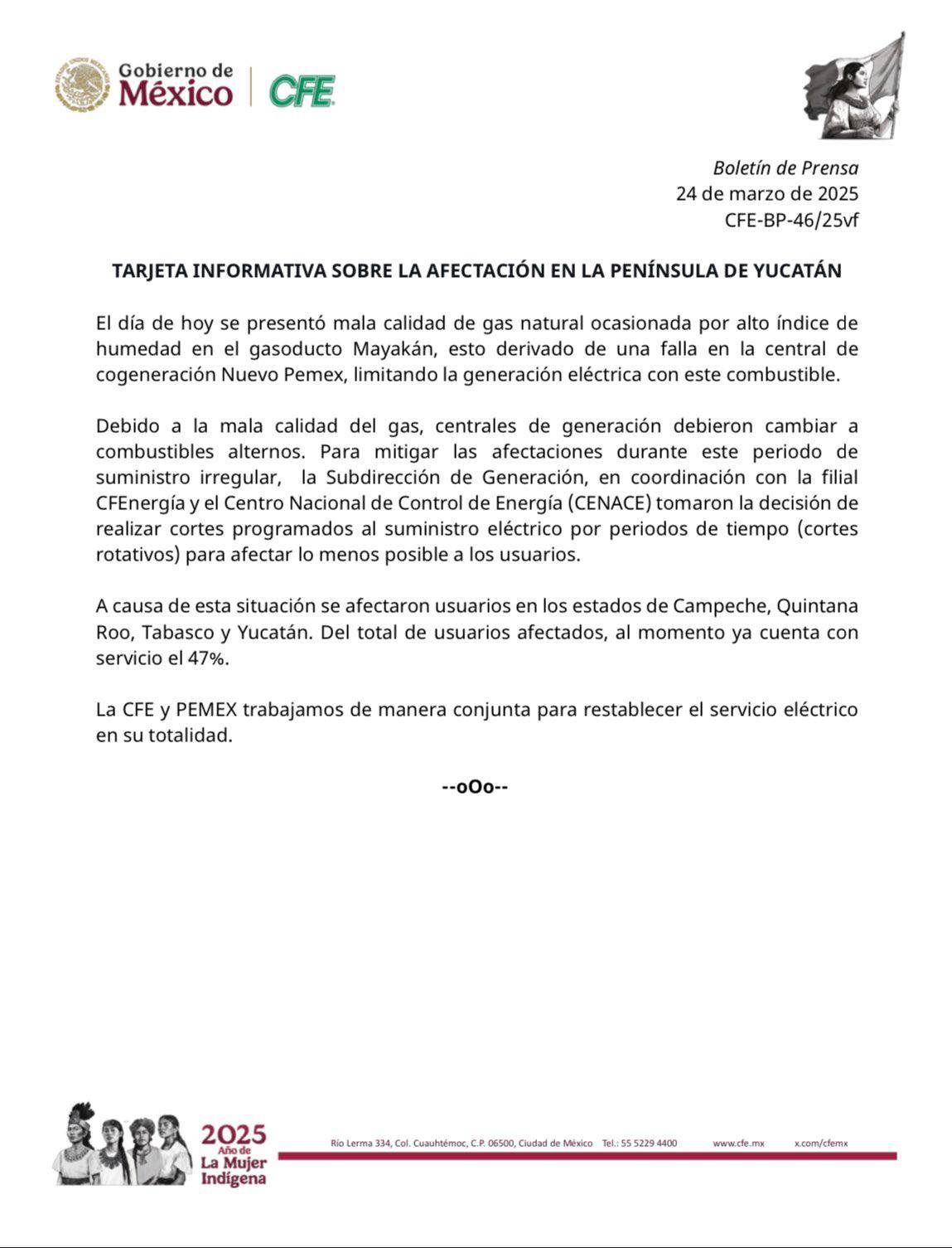 $!CFE revela la razón tras el apagón masivo que afectó a Quintana Roo, Yucatán, Campeche y Tabasco