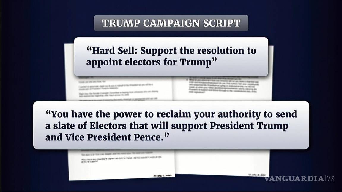 $!Imagen de un video publicado por el Comité Selecto de la Cámara, se muestra un guión de campaña utilizado por los trabajadores de la campaña de Trump.