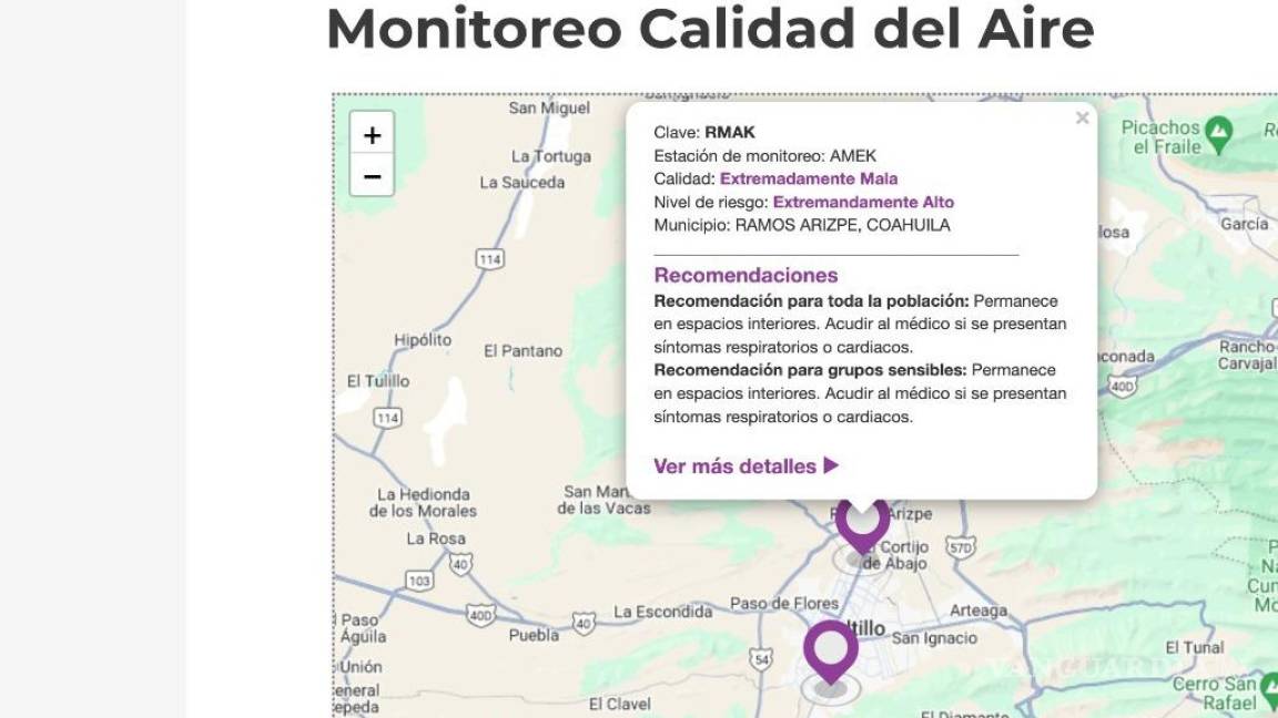 Monitoreo del aire reporta días con calidad ‘extremadamente mala’ en Saltillo y Ramos Arizpe