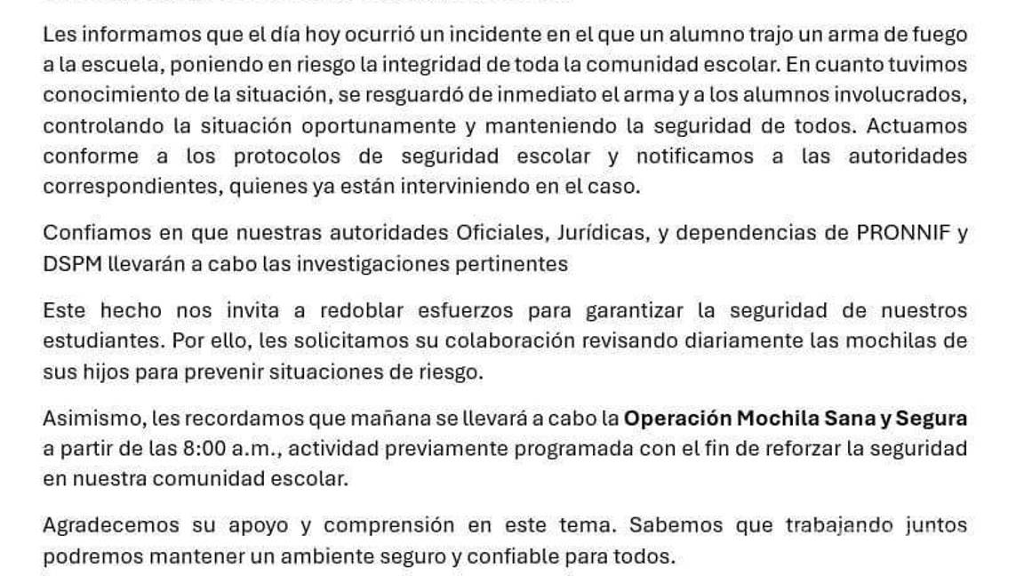 $!La escuela confirmó la situación de riesgo que se tuvo en uno de sus salones.