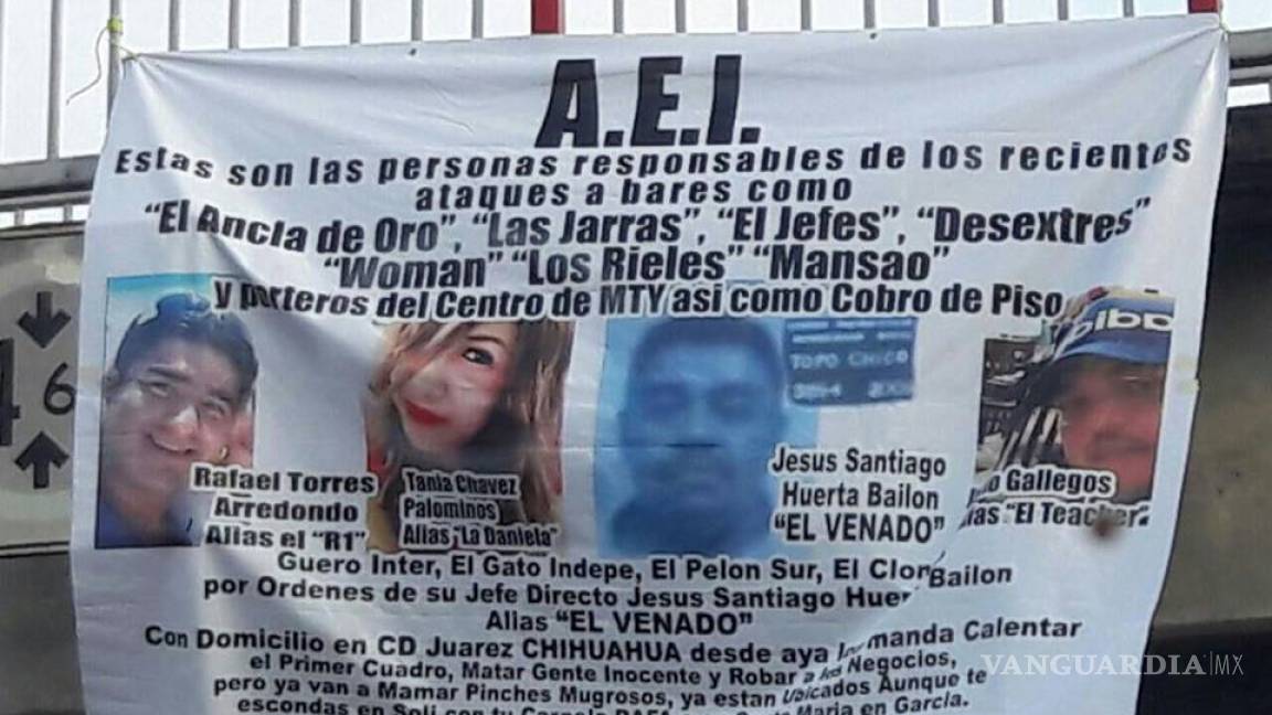 Con mantas señalan a responsables de ataques a bares en Monterrey