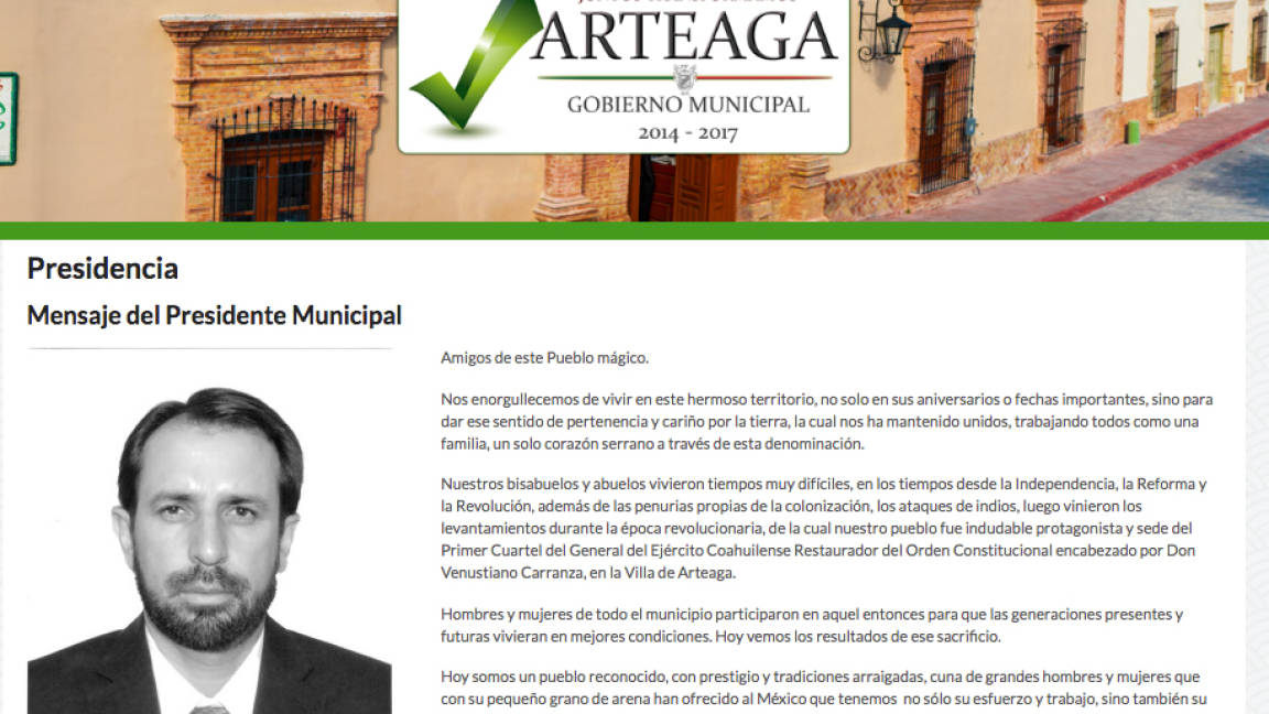 En Coahuila, de acuerdo a página de internet oficial, el Alcalde de Arteaga es... ¡Jesús Durán!