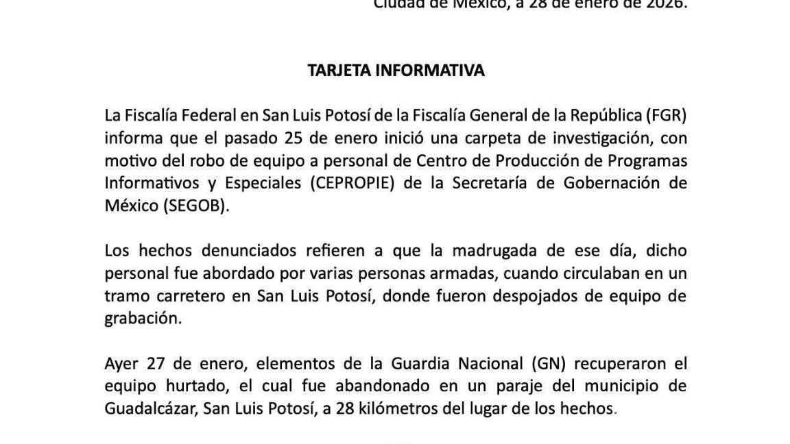 $!Roban equipo a Cepropie en carretera de San Luis Potosí y lo encuentran abandonado; confirma FGR