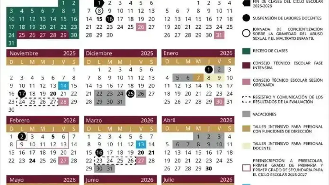 $!Calendario escolar del ciclo 2025-2026.