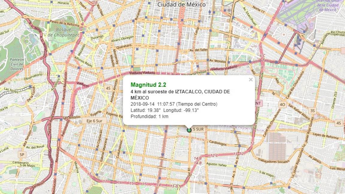Reportan dos sismos de 2.2 y 1.8 grados al suroeste de Iztacalco en CDMX