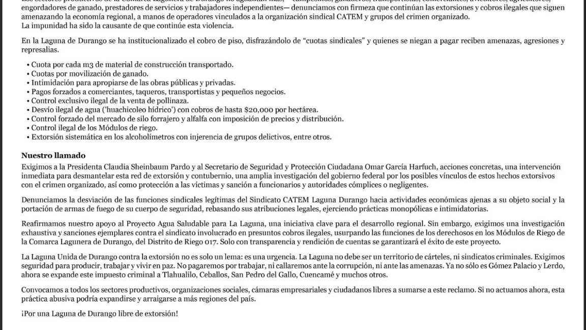 $!Para pedir que se aplique la ley, grupos empresariales se unen en la solicitud de una mayor seguridad.