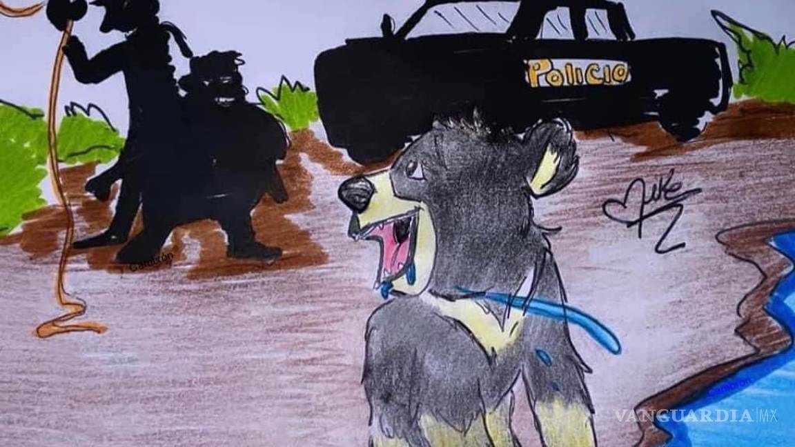 $!Circula este dibujo en redes sociales de Monclova, la sociedad indignada por muerte de una cría de oso en la colonia Santa Cecilia.