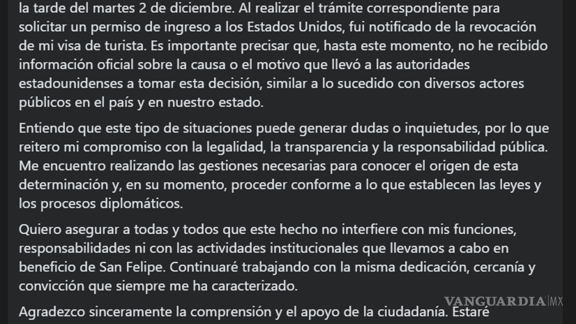 $!Estados Unidos revoca la visa del alcalde de San Felipe, José Luis Dagnino López