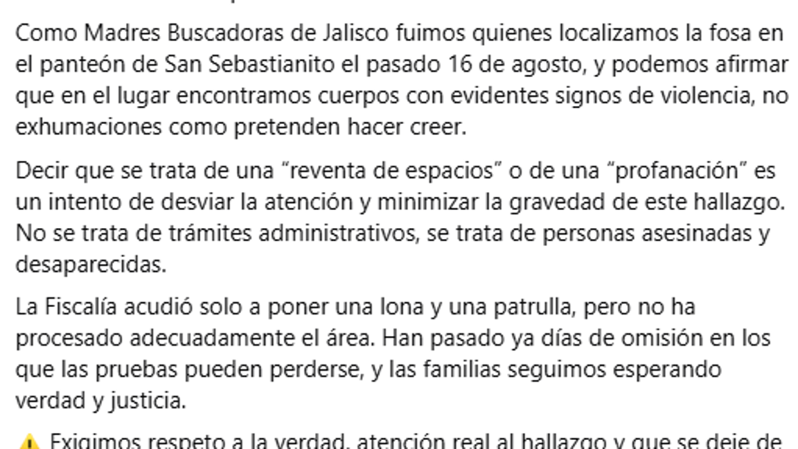 $!Buscadoras de Jalisco hallan fosa clandestina en panteón de Tlaquepaque; FGE investiga reventa de tumbas