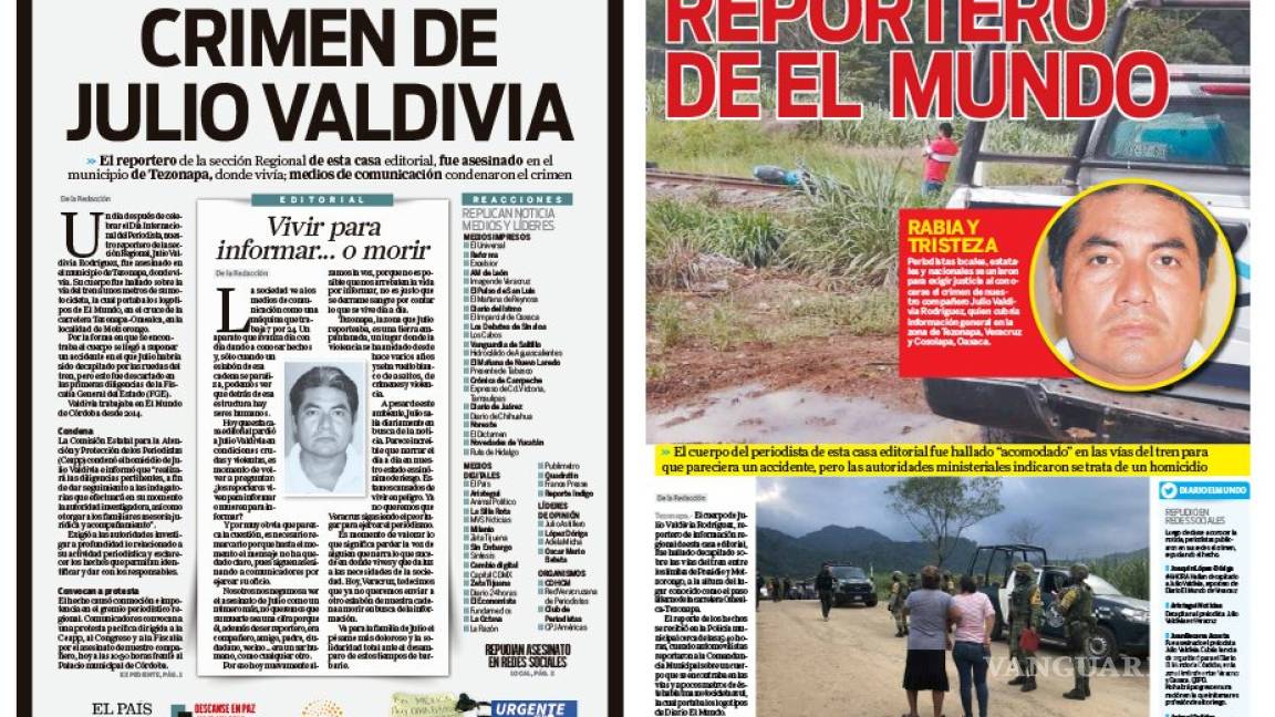 ‘El Mundo de Orizaba’ da portada al lamentable asesinato de su periodista Julio Valdivia
