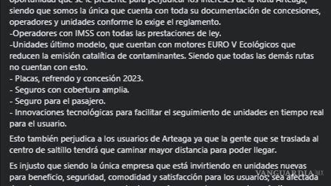 $!Ruta Saltillo-Arteaga-Ramos Arizpe informa que dejará de dar servicio a partir del 24 de abril