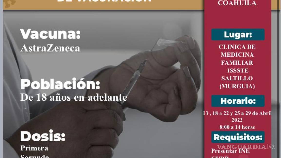 Realizará ISSSTE jornada extraordinaria de vacunación anti-COVID en Saltillo