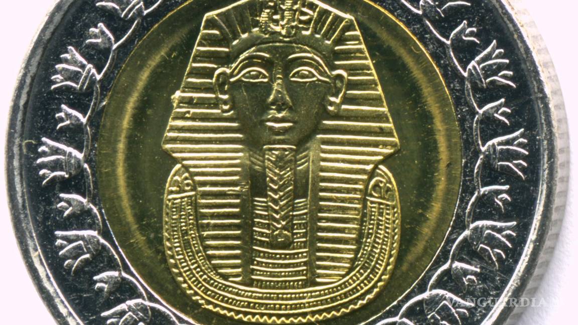 $!Moneda del rey Tutankamón, anverso bimetálico de una libra egipcia.