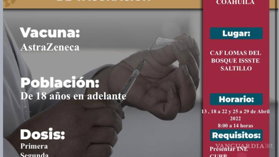Realizará ISSSTE jornada extraordinaria de vacunación anti-COVID en Saltillo