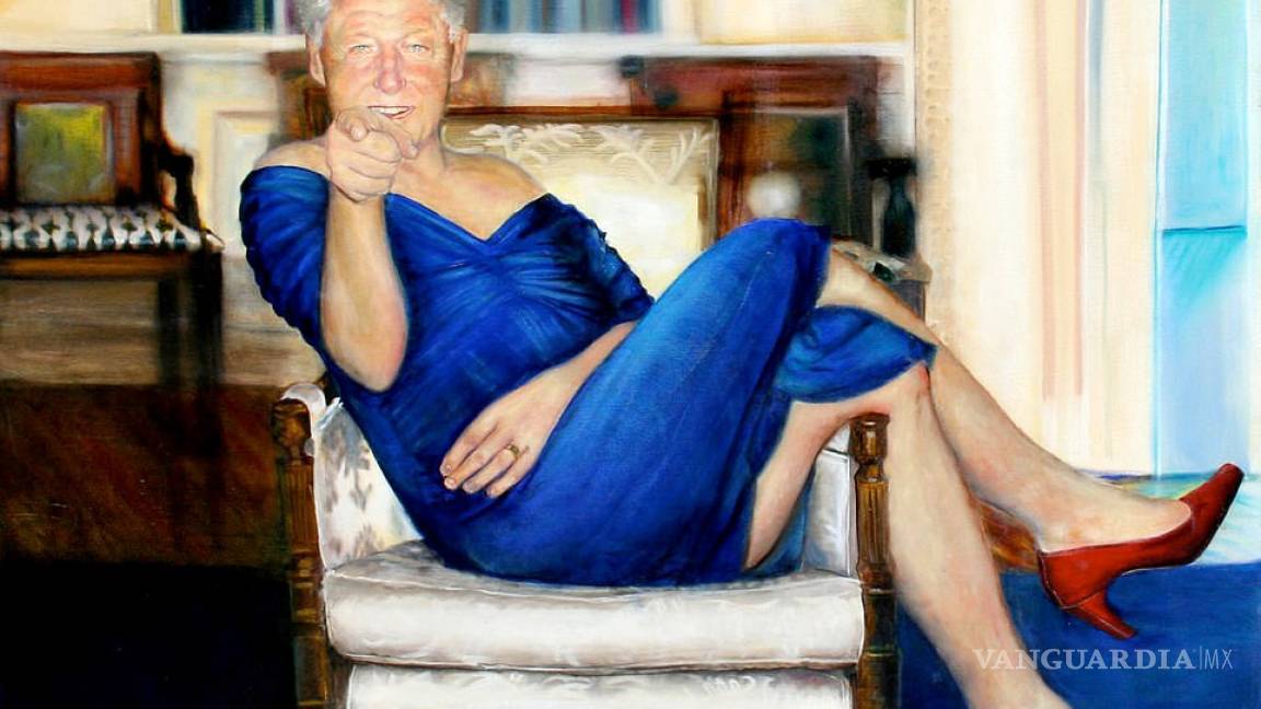 Descubren que Jeffrey Epstein tenía una pintura de Bill Clinton… con un vestido azul y tacones rojos