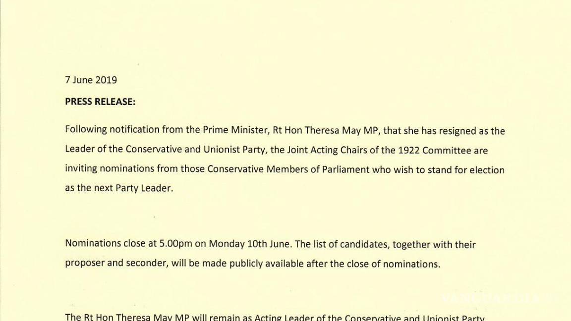 $!Theresa May, con el fracaso del Brexit a cuestas firma la carta de su dimisión