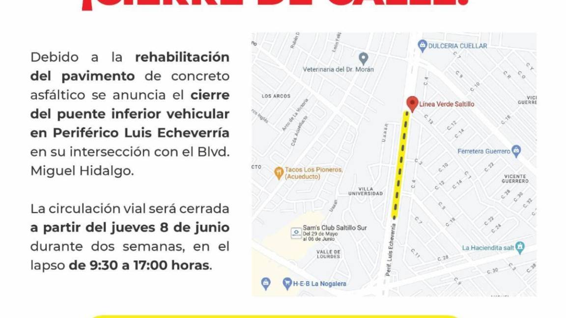 $!El tramo que permanecerá cerrado por dos semanas será el de periférico Luis Echeverría, en su intersección con el bulevar Miguel Hidalgo.