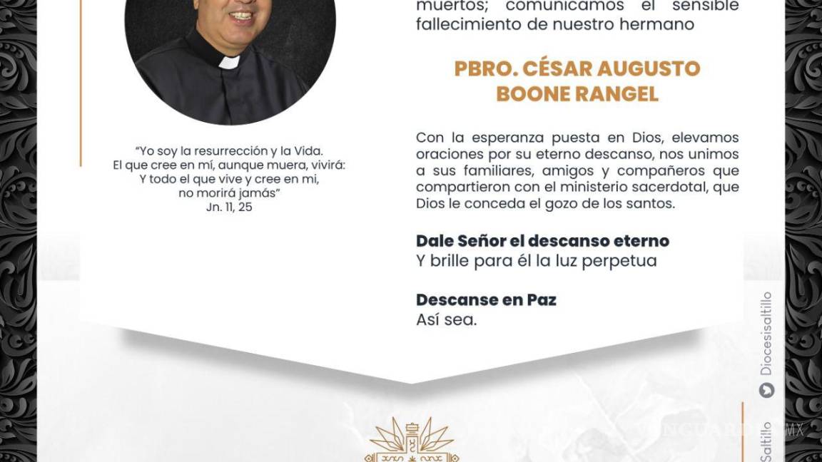 Coahuila: reportan muerte del sacerdote César Boone, víctima de COVID-19