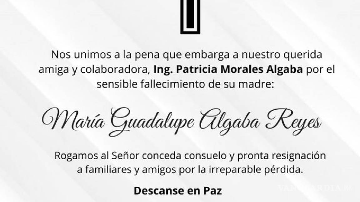 Fallece María Guadalupe Algaba, suegra de Enrique Martínez y Martínez