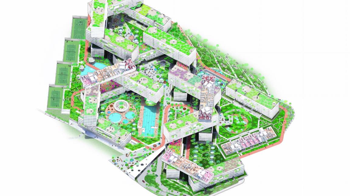 $!Esquema de la distribución y entrelazamiento de los bloques de 'The Interlace', de OMA/Ole Scheeren.