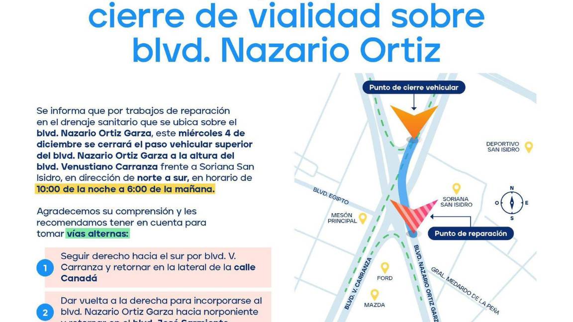 $!Saltillo: Cerrarán la noche del miércoles viaducto del distribuidor que conecta al bulevar V. Carranza con el Nazario