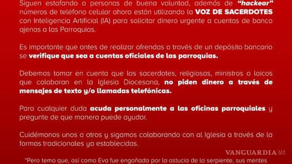 $!¡Lobos disfrazados de oveja! Alerta en Saltillo: Delincuentes usan IA para imitar voces de sacerdotes y pedir dinero