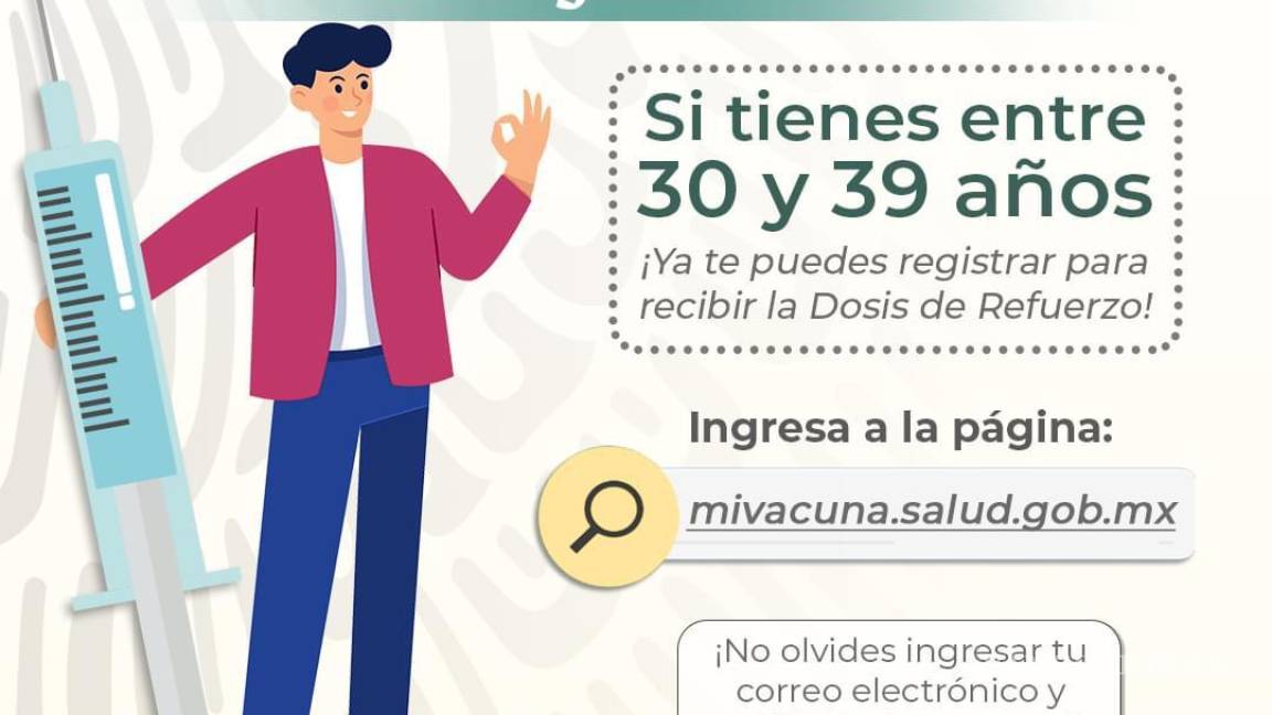 Abren registro para aplicar refuerzo a personas de 30 a 39 años en Coahuila