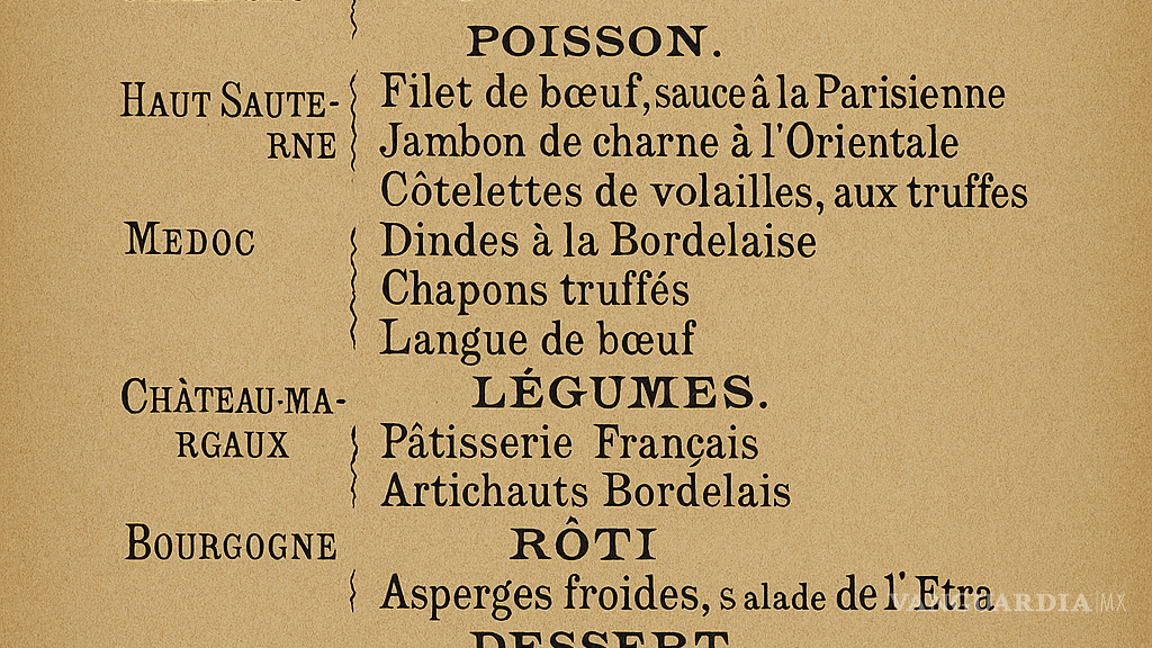 $!Menú en francés del banquete ofrecido por los “amigos” del gobernador Garza Galán el día 15 de diciembre de 1889.