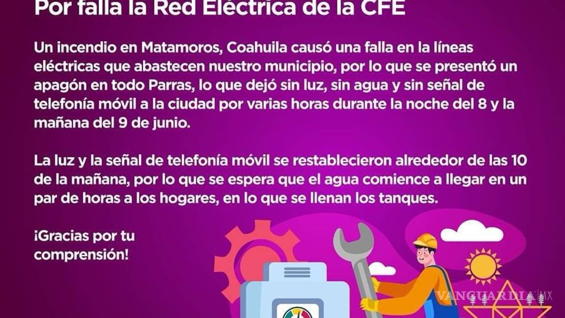 $!Caos en el pueblo mágico de Parras de la Fuente; sin luz e incomunicado desde la madrugada