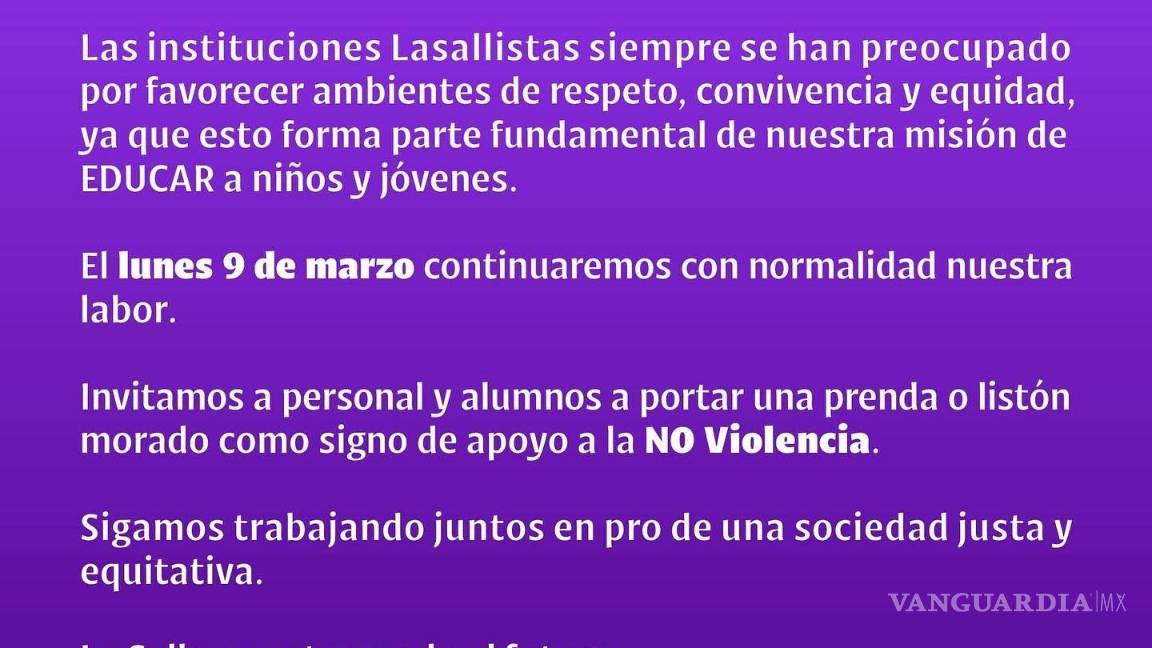 $!Colegio La Salle de Saltillo no suspenderá clases el 9 de marzo
