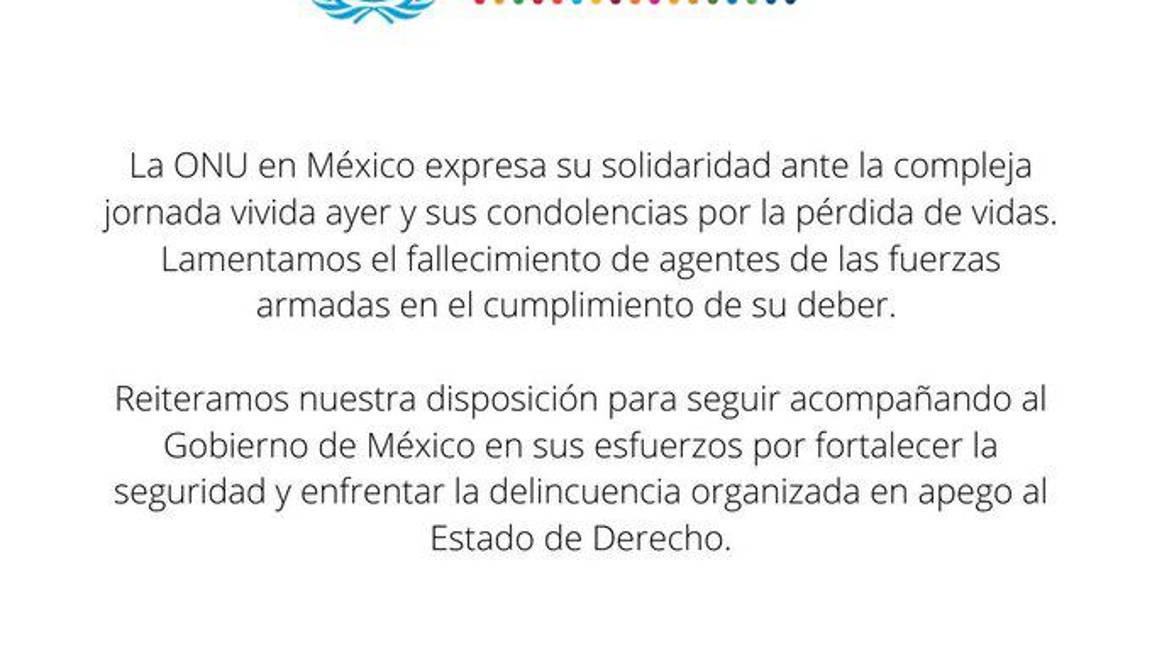 $!ONU respalda a México por ola violenta tras muerte de ‘El Mencho’; Buró Contraterrorismo celebra ‘exitosa operación’