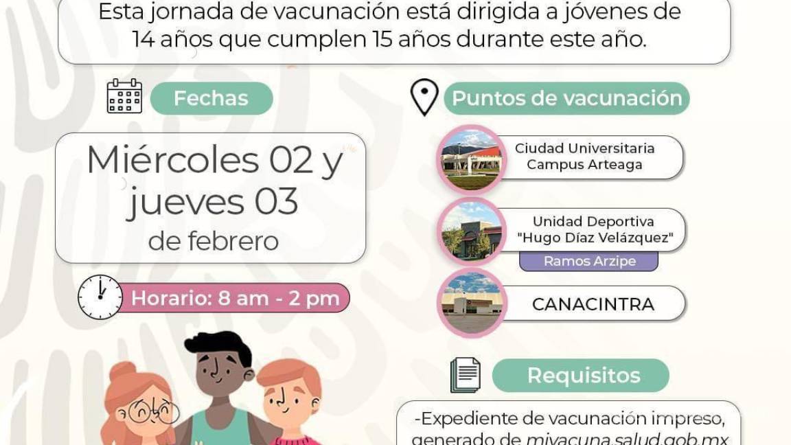 Anuncian jornada de vacunación para menores de 14 años en Saltillo, Ramos y Arteaga