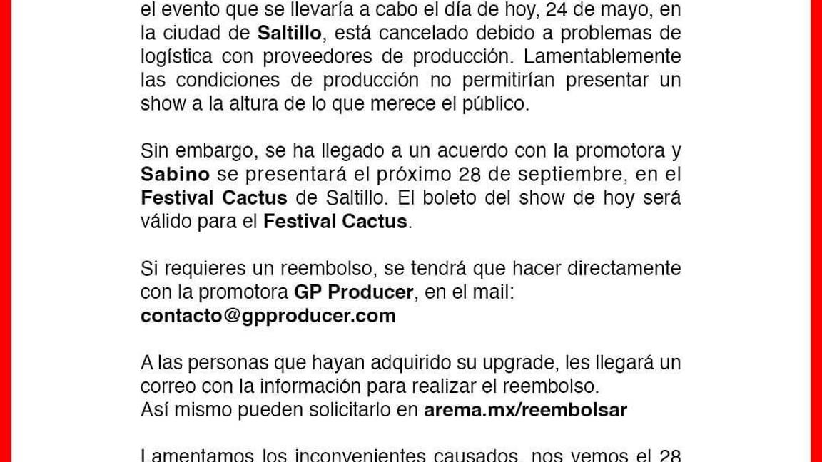 $!El comunicado confirmó que Sabino se unirá al festival que tendrá se segunda edición.