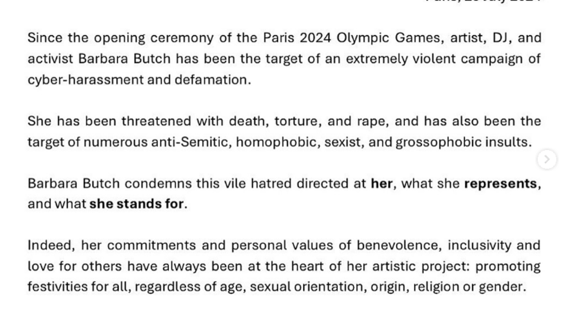 $!Barbara Butch, DJ en la apertura de los Juegos Olímpicos, presenta denuncia por acoso cibernético