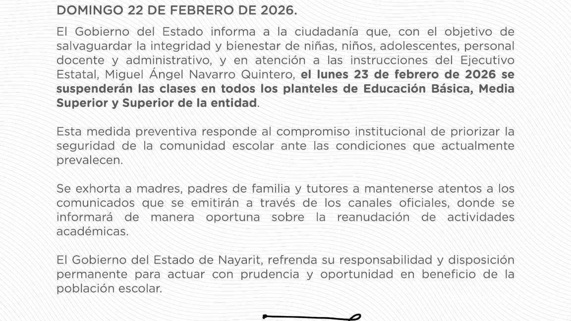$!Jalisco, Guanajuato y Michoacán entre los estados donde SEP canceló clases tras caída de ‘El Mencho’