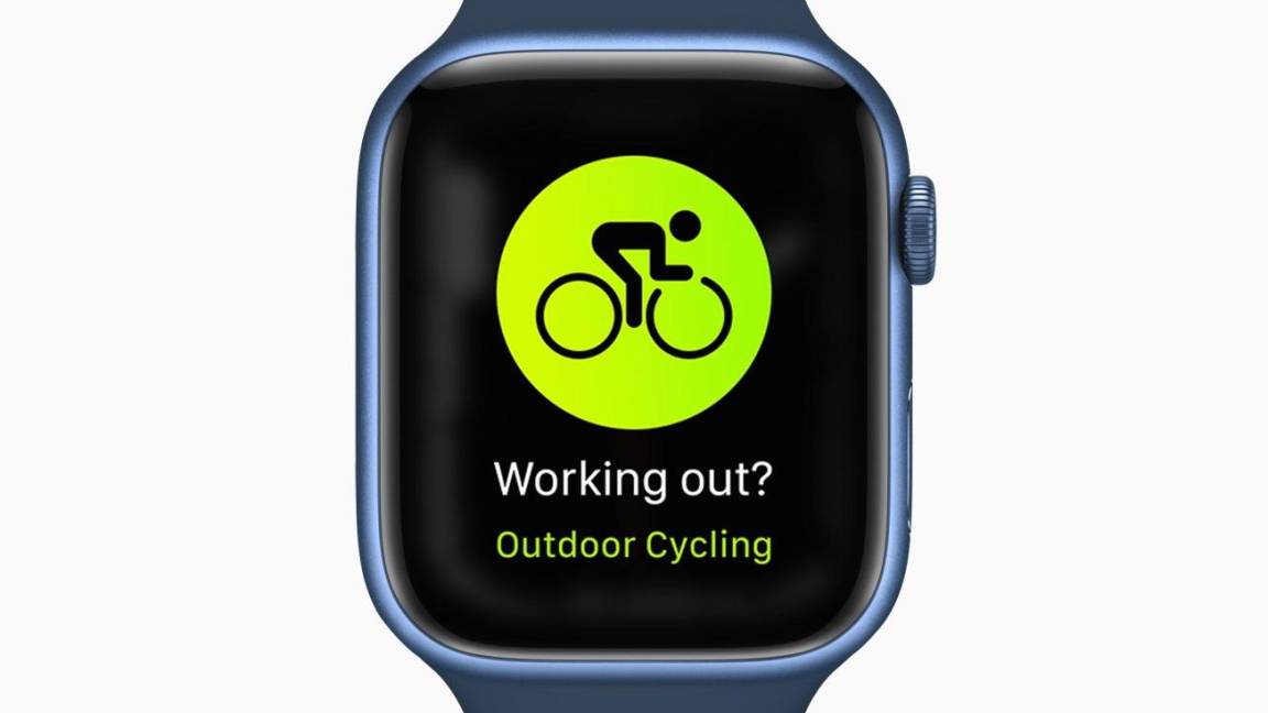 $!El nuevo Apple Watch Series 7 con watchOS 8, que puede detectar cuándo los usuarios comienzan un viaje, y le indica que inicie un entrenamiento de ciclismo al aire libre si uno no se inició durante el Evento especial de Apple en Apple Park. en Cupertino, California. EFE/EPA/APPLE INC.
