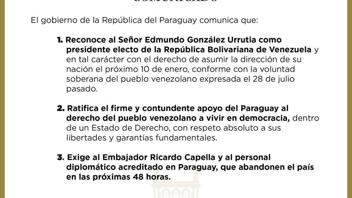 $!Venezuela rompe relaciones diplomáticas con Paraguay tras declaraciones de apoyo a la oposición
