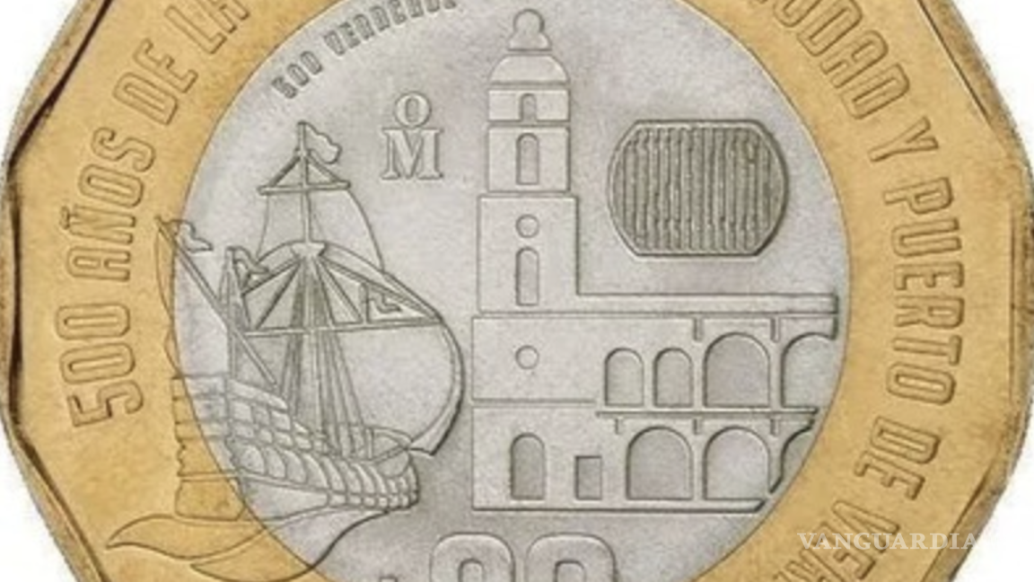 $!Se trata de la moneda conmemorativa de 20 pesos por los 500 años de la Fundación de la Ciudad y Puerto de Veracruz.