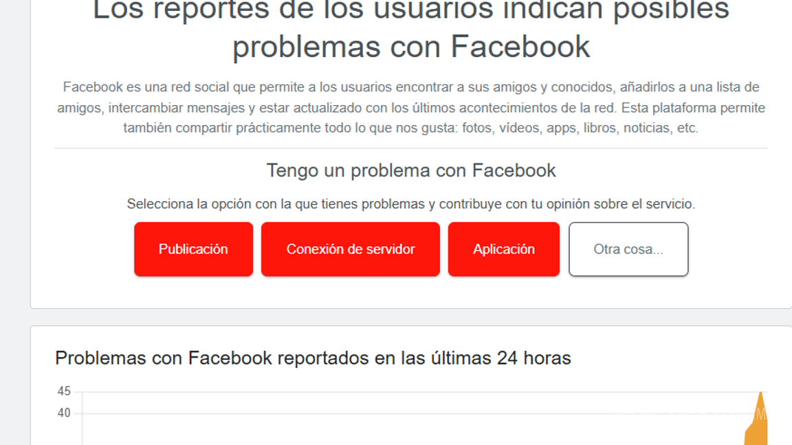 $!Reportan caída de Facebook en Downdetector.